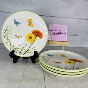 2006 Harry & David BUTTERFLY MEADOW  FLORAL GARDEN Wildflowers Salad Plate Set 4
